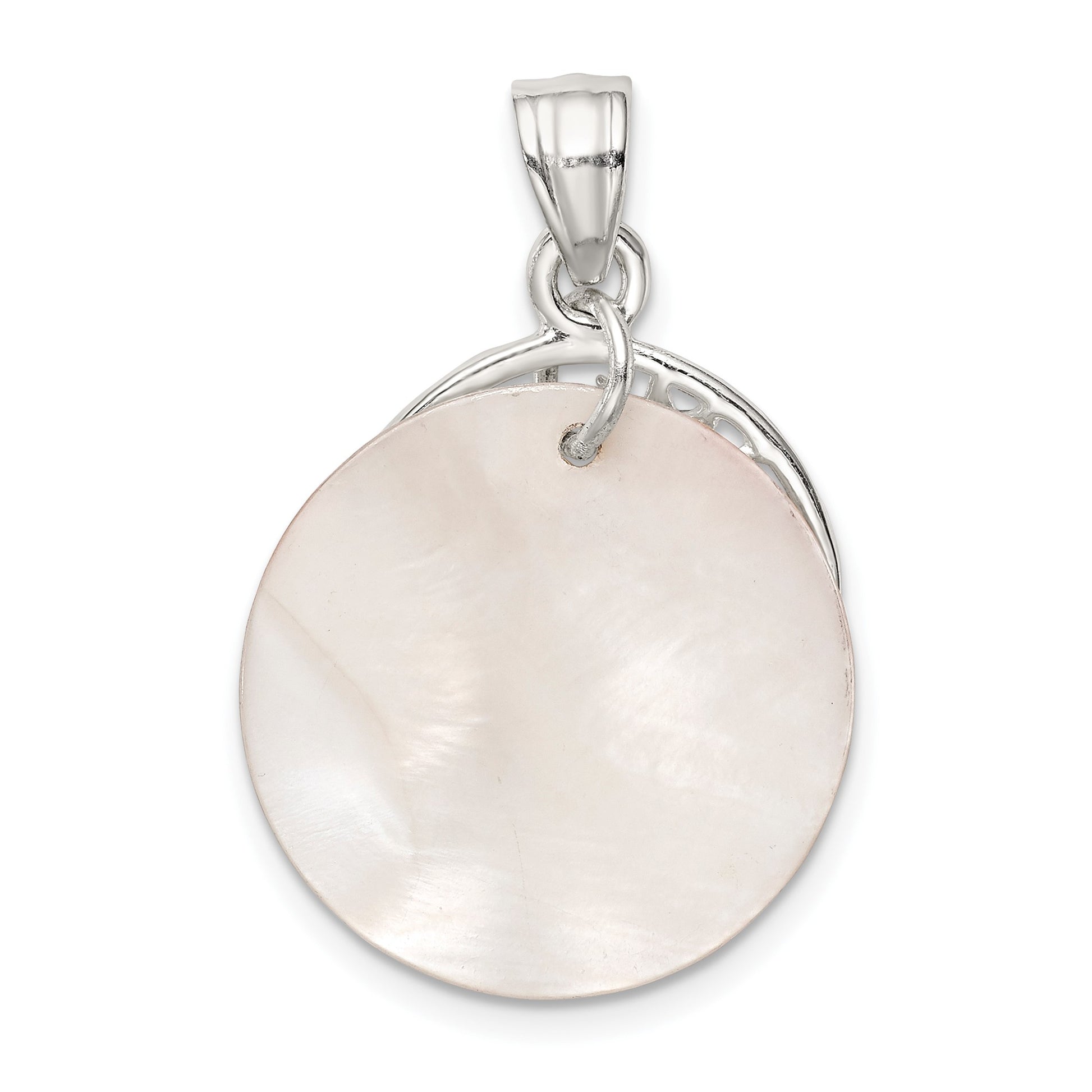 Sterling Silver Polished Dolphin & Waves Mother of Pearl Pendant