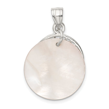 Sterling Silver Polished Dolphin & Waves Mother of Pearl Pendant