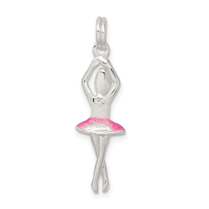 Sterling Silver Pink & White Enamel with Glitter Ballerina Charm