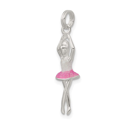 Sterling Silver Pink & White Enamel with Glitter Ballerina Charm