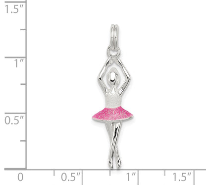 Sterling Silver Pink & White Enamel with Glitter Ballerina Charm