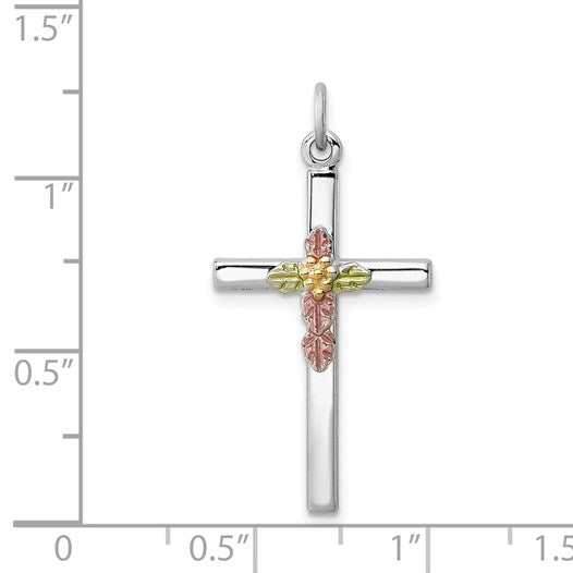 Sterling Silver Platinum-plated Polished Epoxy & Gold-plated Cross Pendant