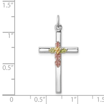 Sterling Silver Platinum-plated Polished Epoxy & Gold-plated Cross Pendant