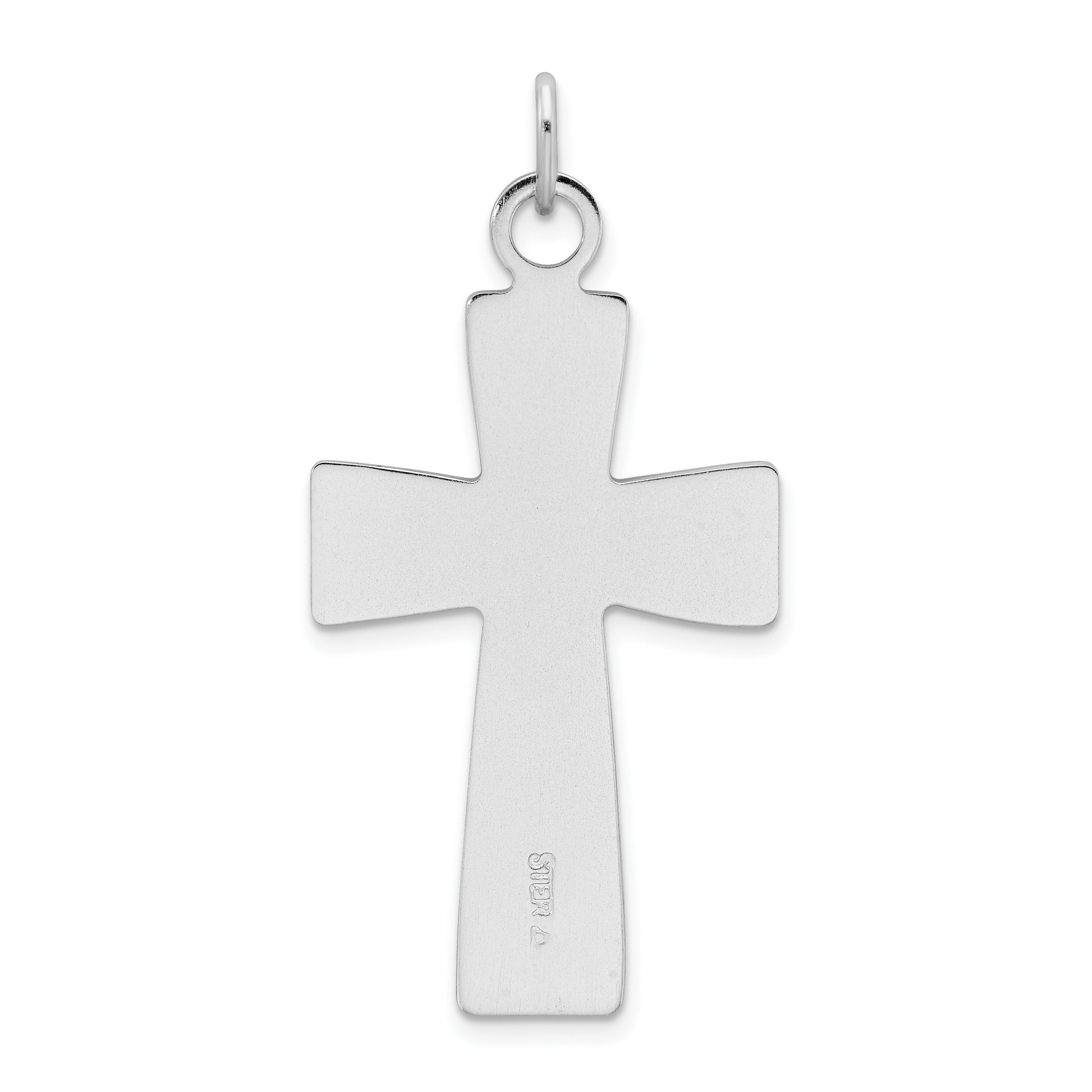 Sterling Silver Platinum-plated Polished and Satin Cross Pendant