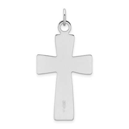 Sterling Silver Platinum-plated Polished and Satin Cross Pendant