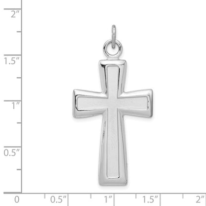 Sterling Silver Platinum-plated Polished and Satin Cross Pendant