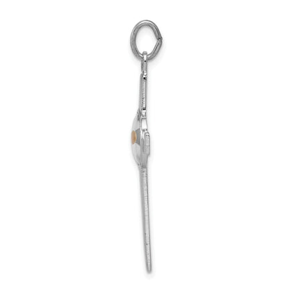 Sterling Silver Platinum-plated Polished & Epxy Cross w/Mustard Seed Pendan