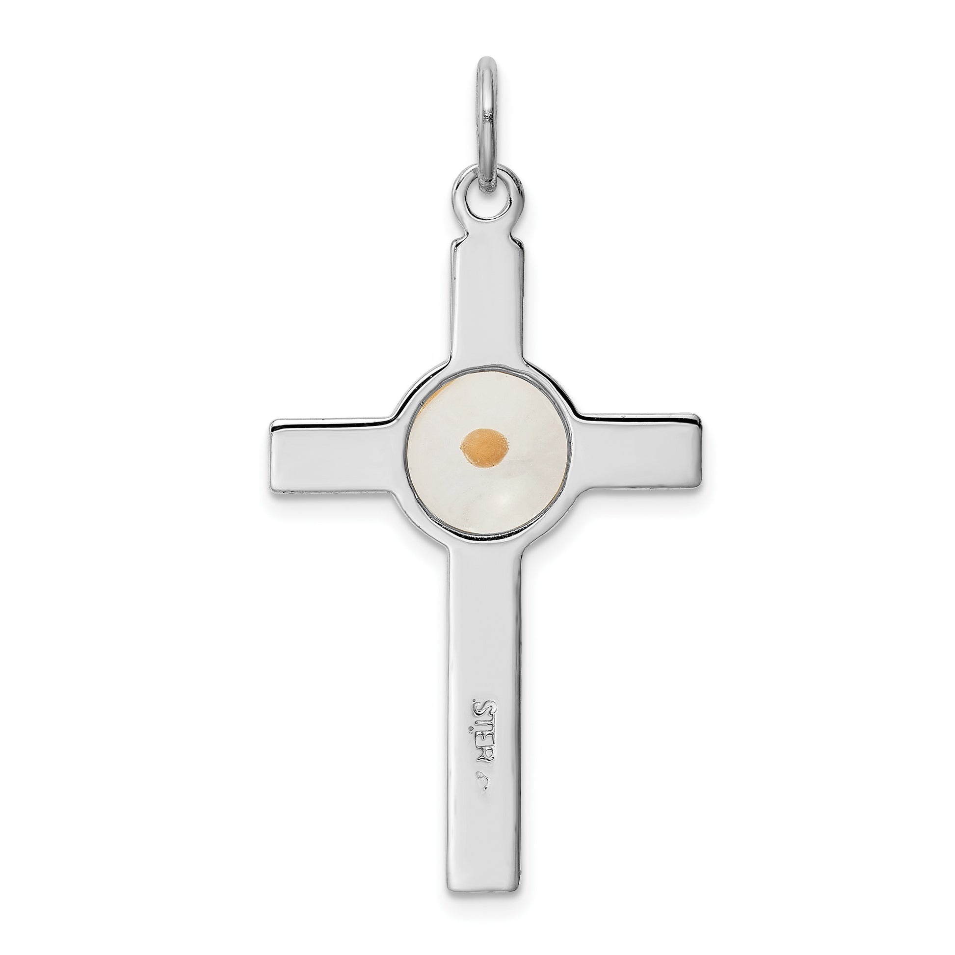 Sterling Silver Platinum-plated Polished & Epxy Cross w/Mustard Seed Pendan