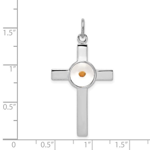 Sterling Silver Platinum-plated Polished & Epxy Cross w/Mustard Seed Pendan