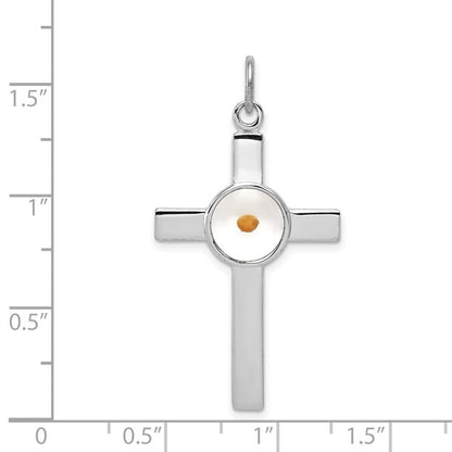 Sterling Silver Platinum-plated Polished & Epxy Cross w/Mustard Seed Pendan