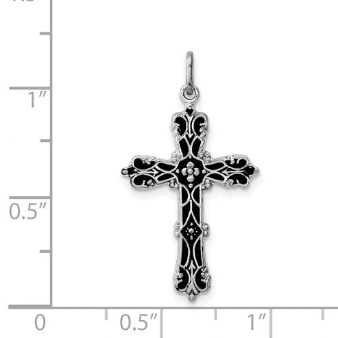 Sterling Silver Platinum-plated with Black Epoxy Cross Pendant