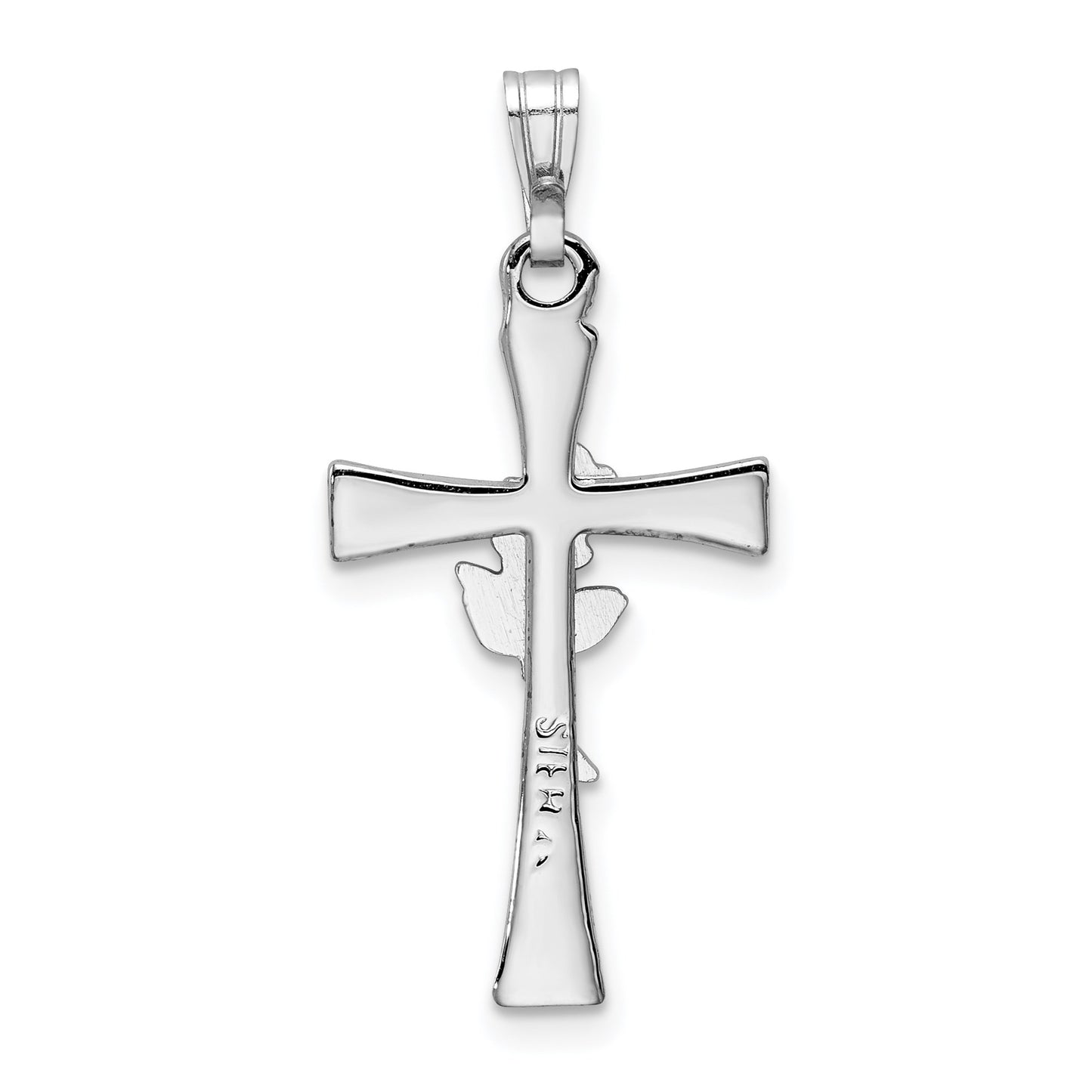 Sterling Silver Platinum-plated Cross with Epoxy Rose Center Pendant