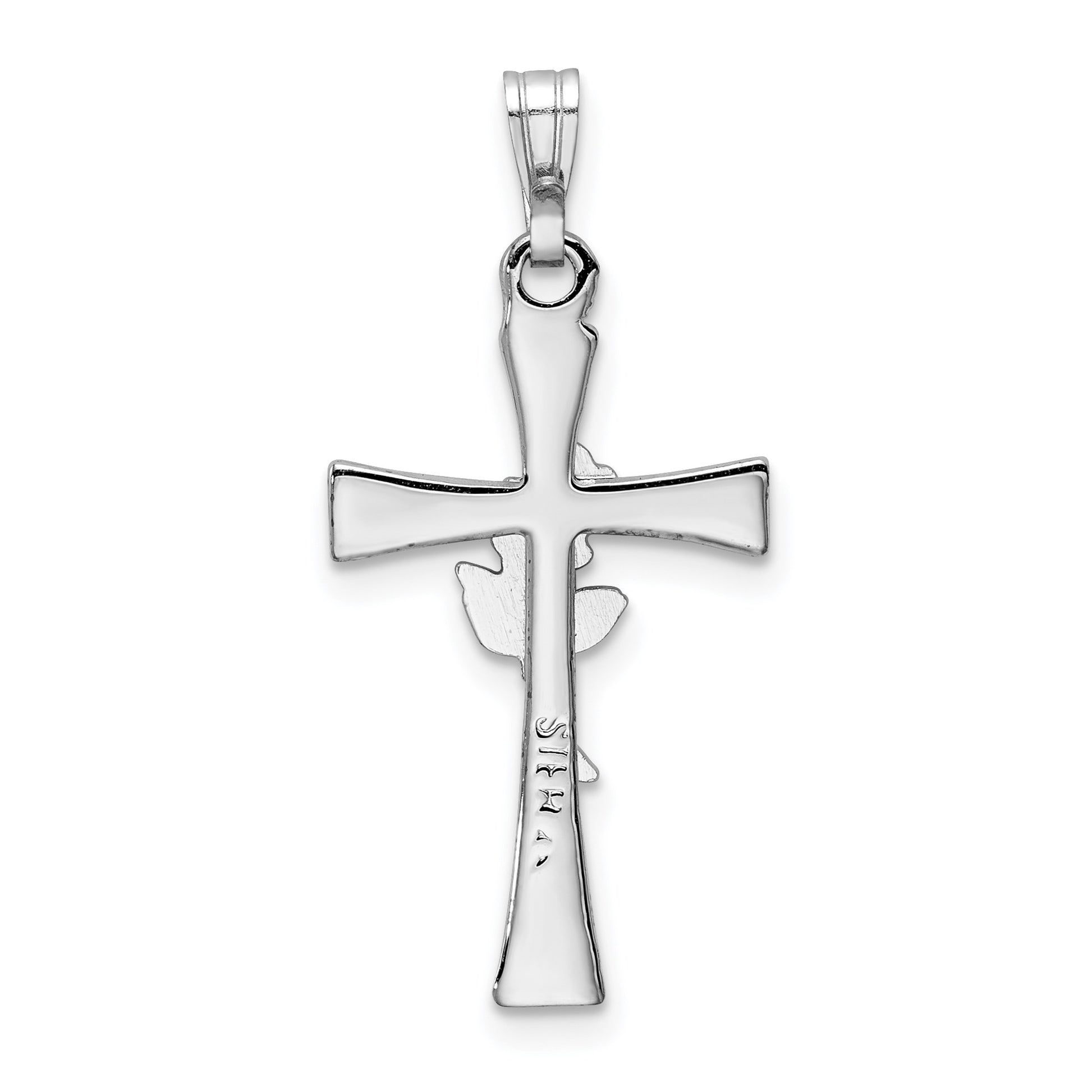 Sterling Silver Platinum-plated Cross with Epoxy Rose Center Pendant