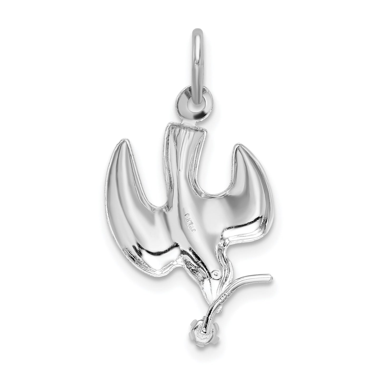 Sterling Silver Platinum-plated Polished Dove with CZ Pendant