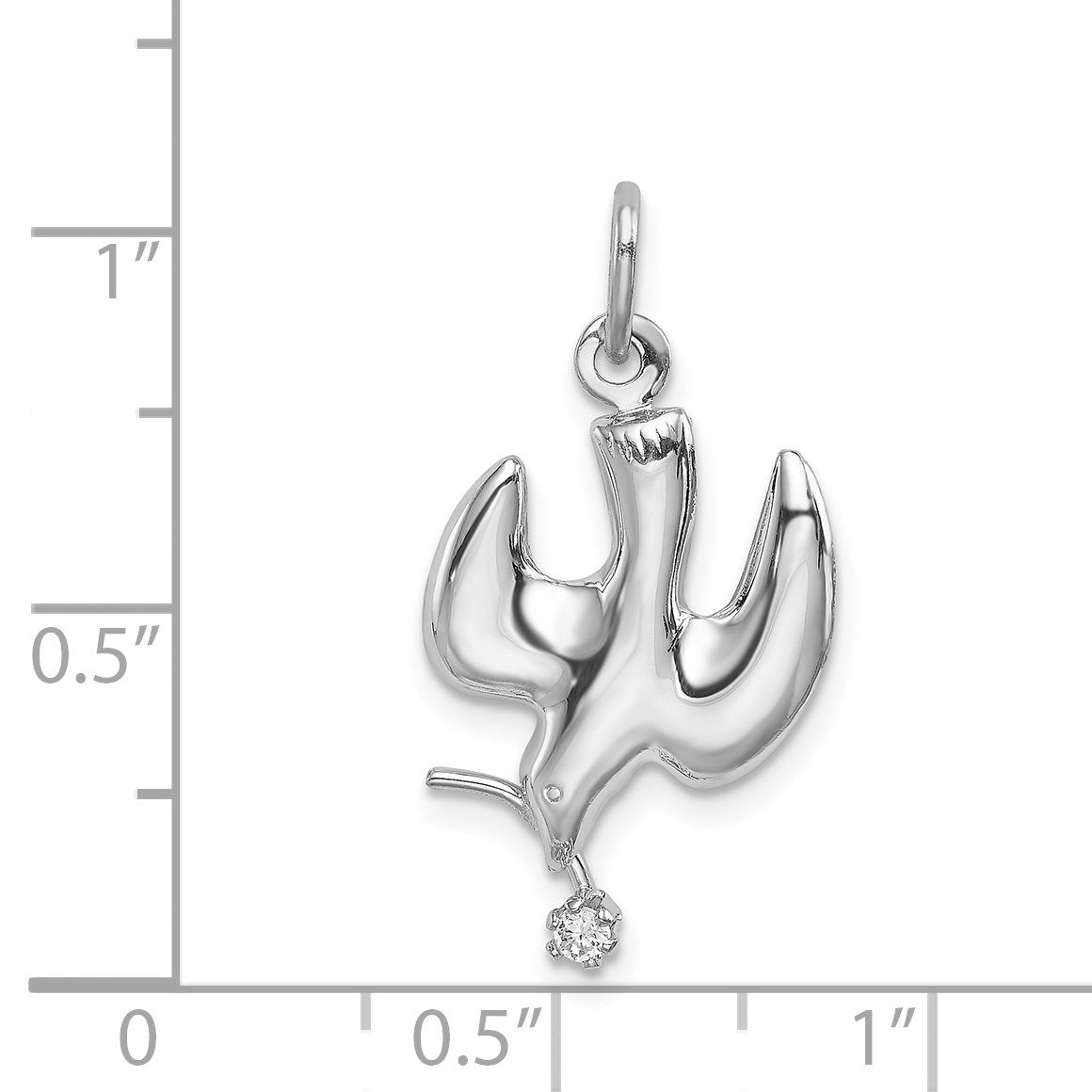 Sterling Silver Platinum-plated Polished Dove with CZ Pendant