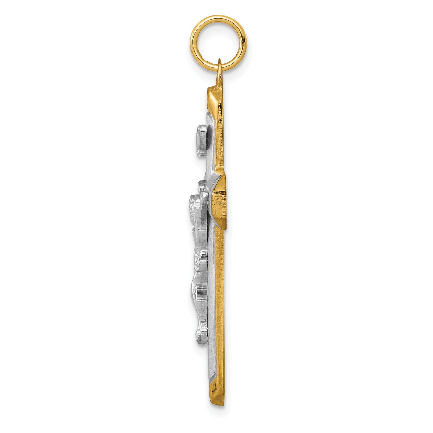 Sterling Silver Platinum-plated Satin/Polished Vermeil Corpus Cross Pendant