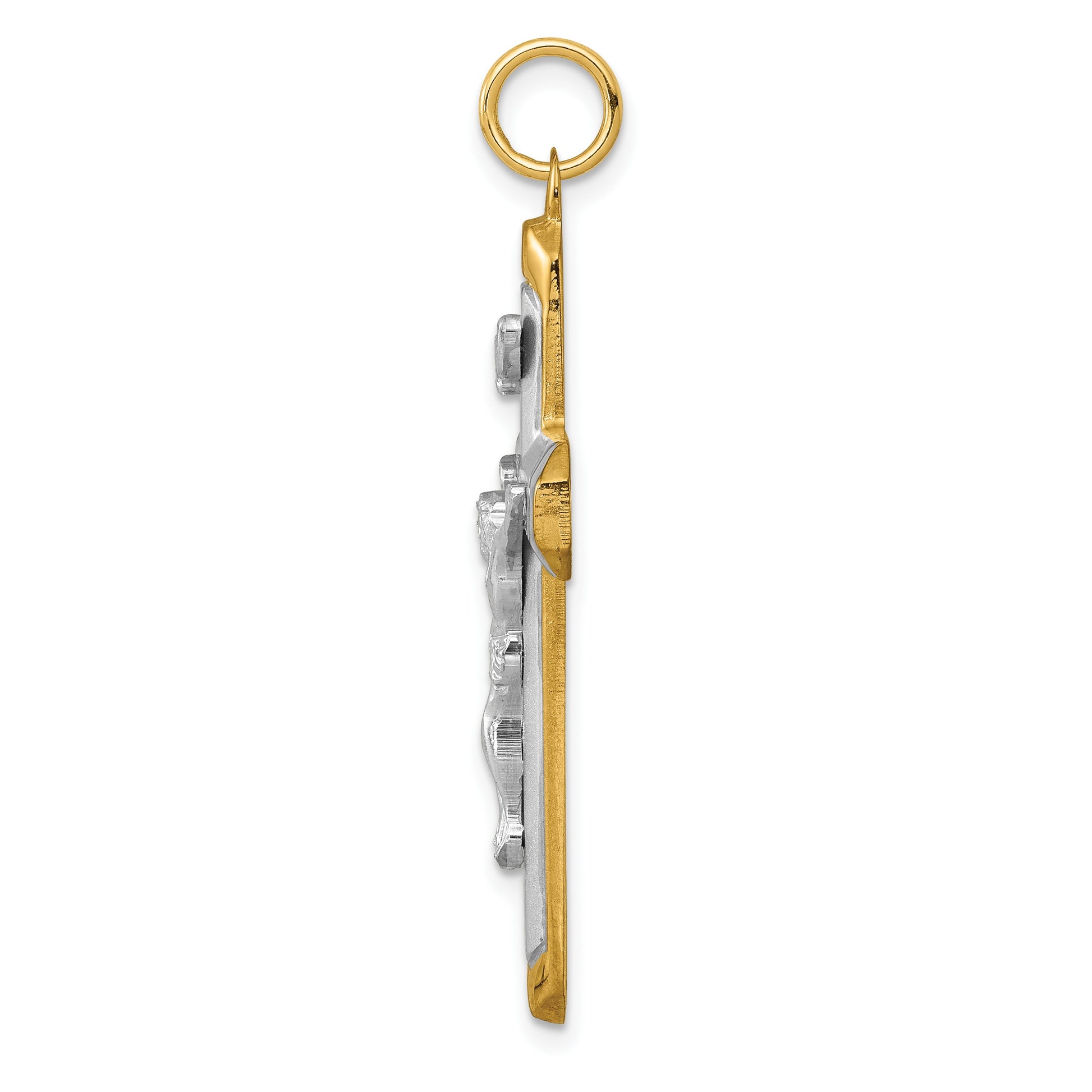 Sterling Silver Platinum-plated Satin/Polished Vermeil Corpus Cross Pendant