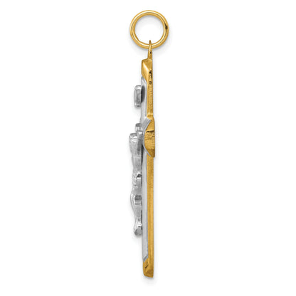 Sterling Silver Platinum-plated Satin/Polished Vermeil Corpus Cross Pendant