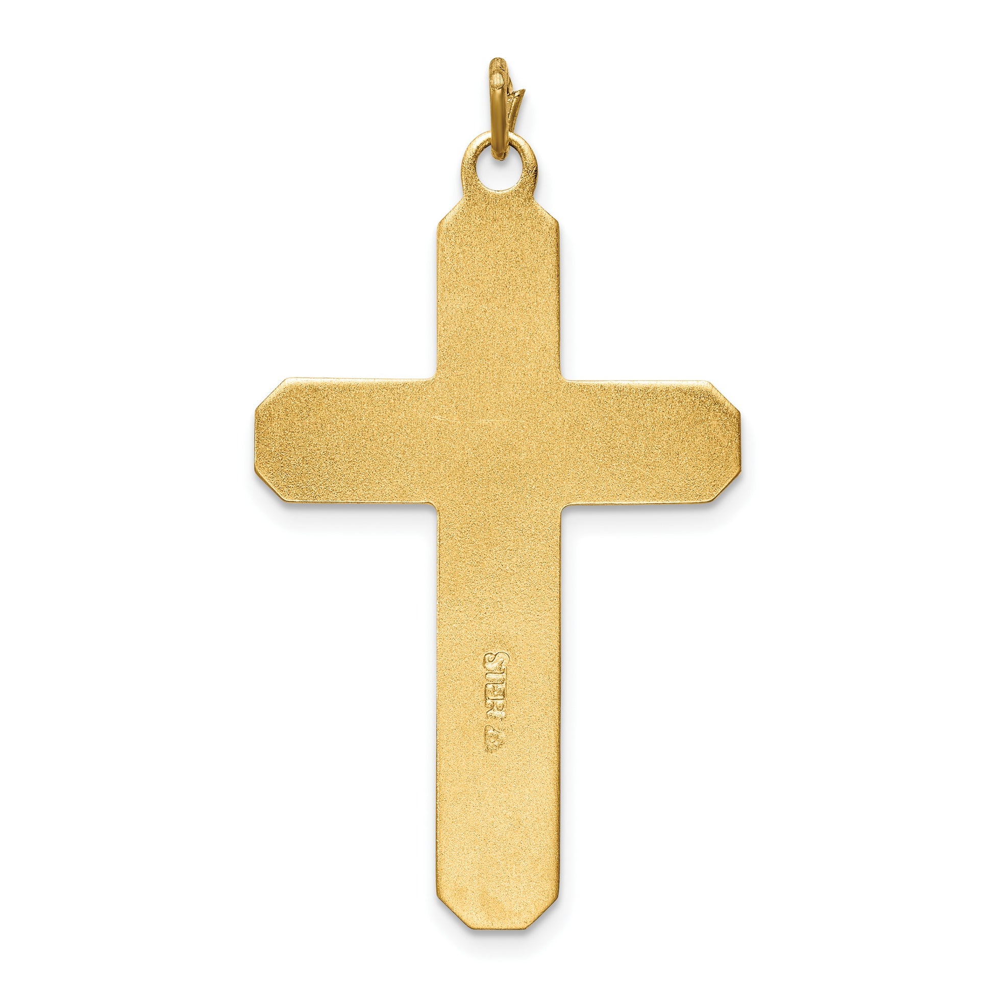 Sterling Silver Platinum-plated Satin/Polished Vermeil Corpus Cross Pendant