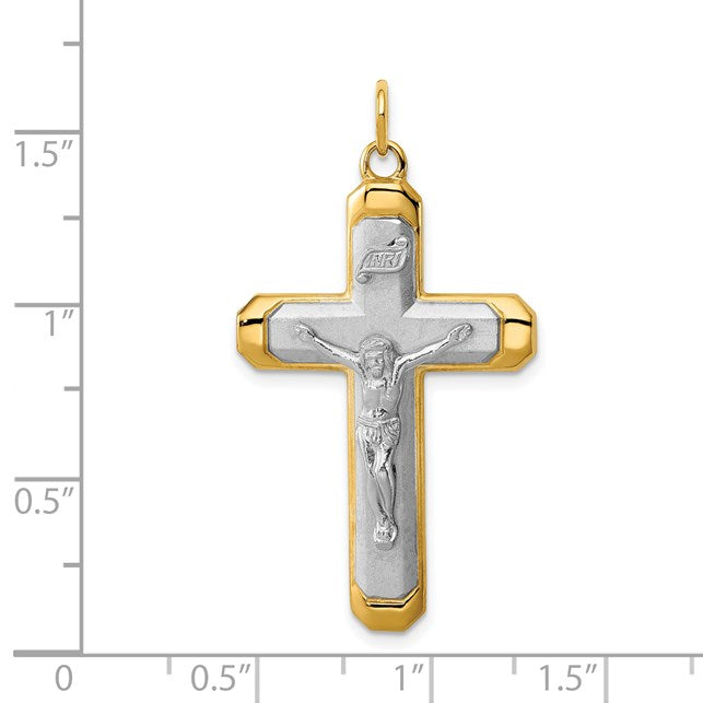 Sterling Silver Platinum-plated Satin/Polished Vermeil Corpus Cross Pendant