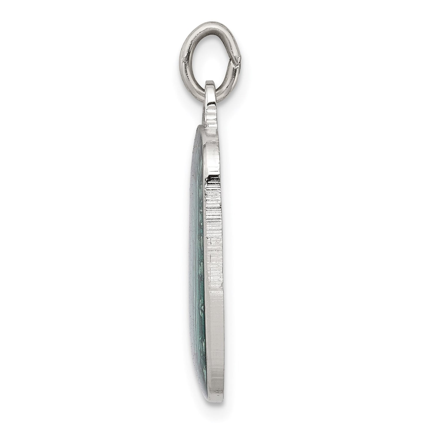 Sterling Silver Teal Enamel Square St. Christopher Medal Pendant