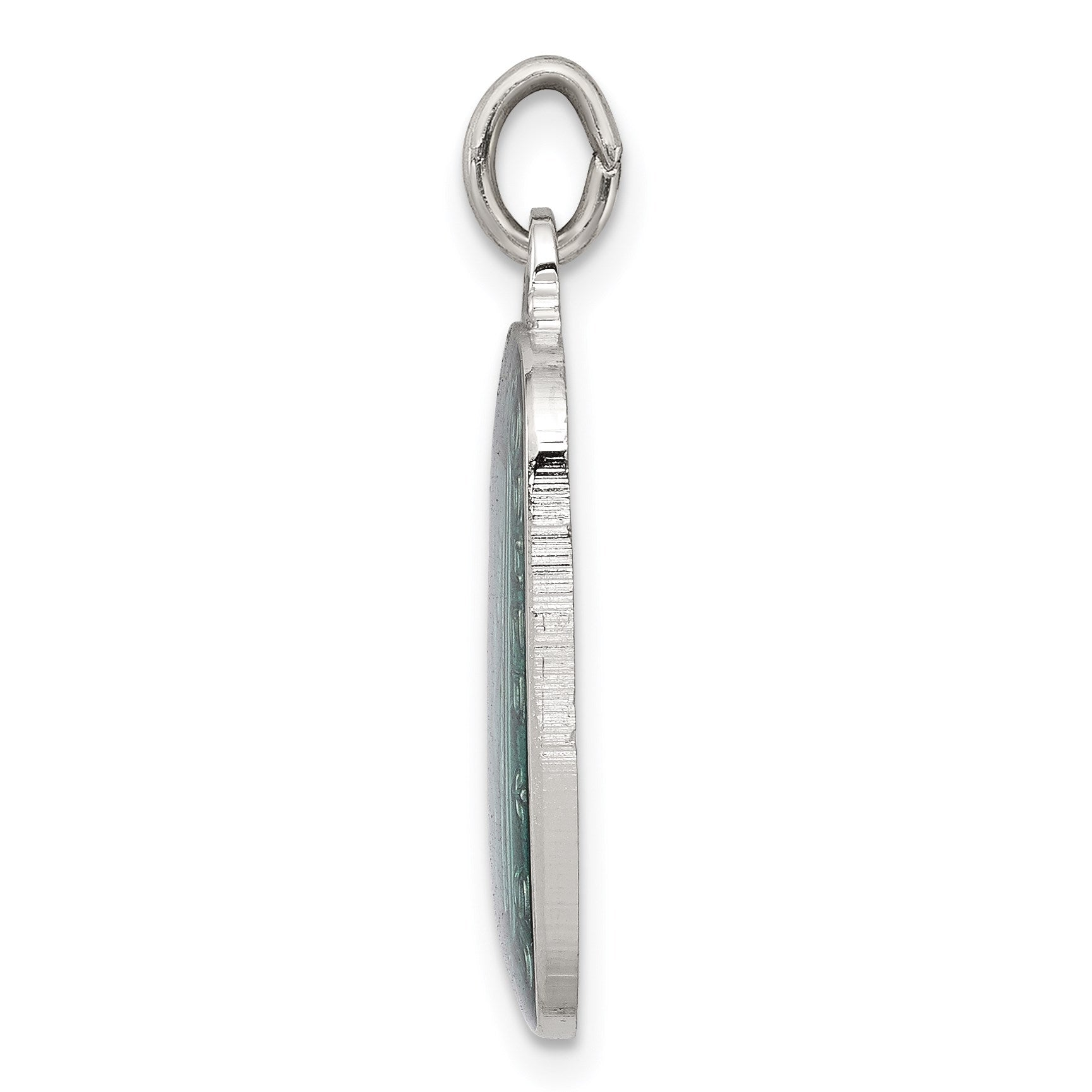 Sterling Silver Teal Enamel Square St. Christopher Medal Pendant