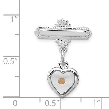 Sterling Silver Platinum-plated Polished Heart w/ Epoxy Mustard Seed Pin