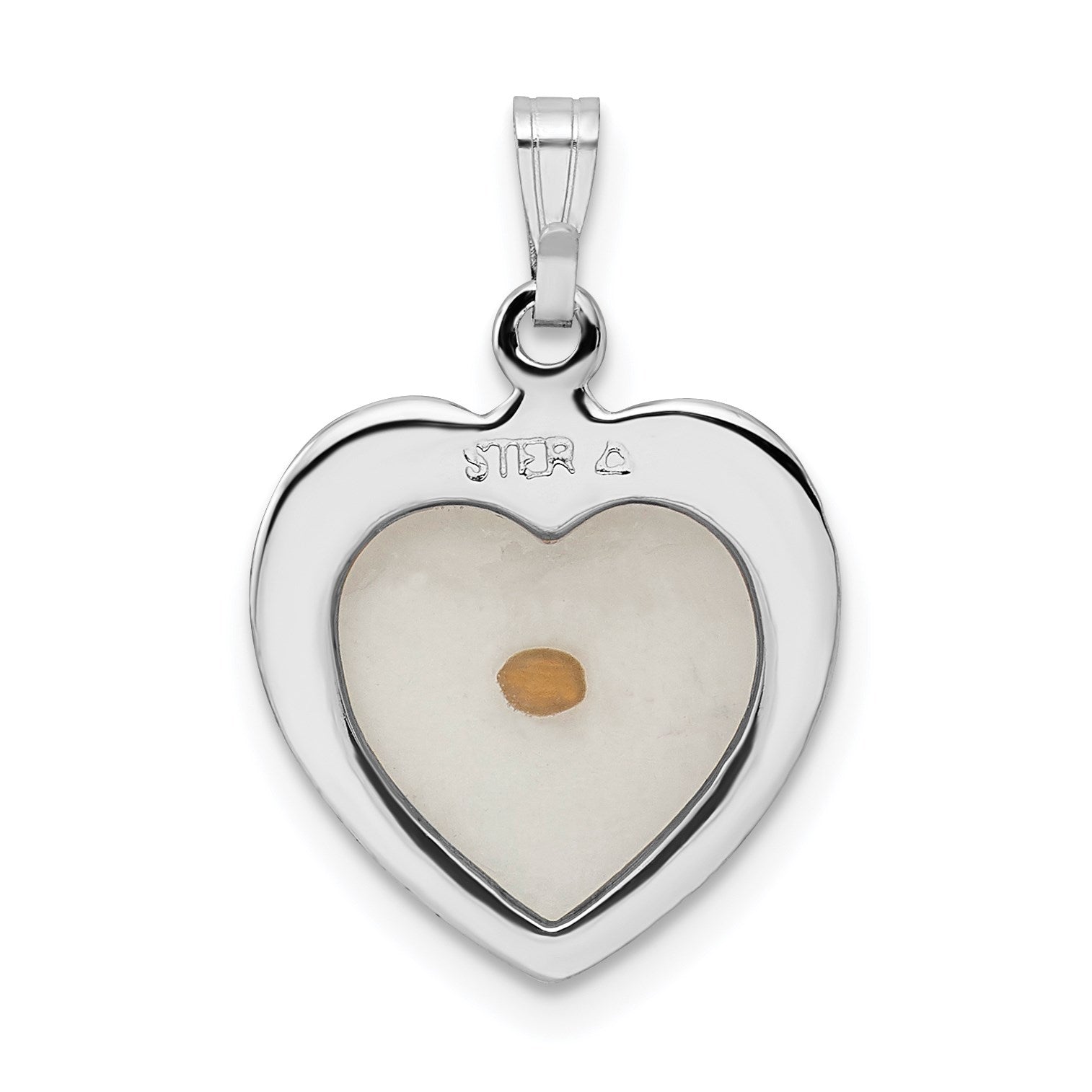 Sterling Silver Platinum-plated Large Heart with Mustard Seed Pendant