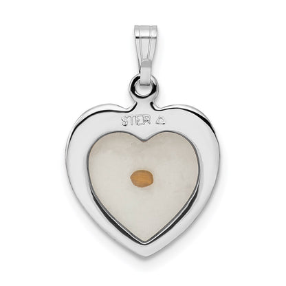 Sterling Silver Platinum-plated Large Heart with Mustard Seed Pendant