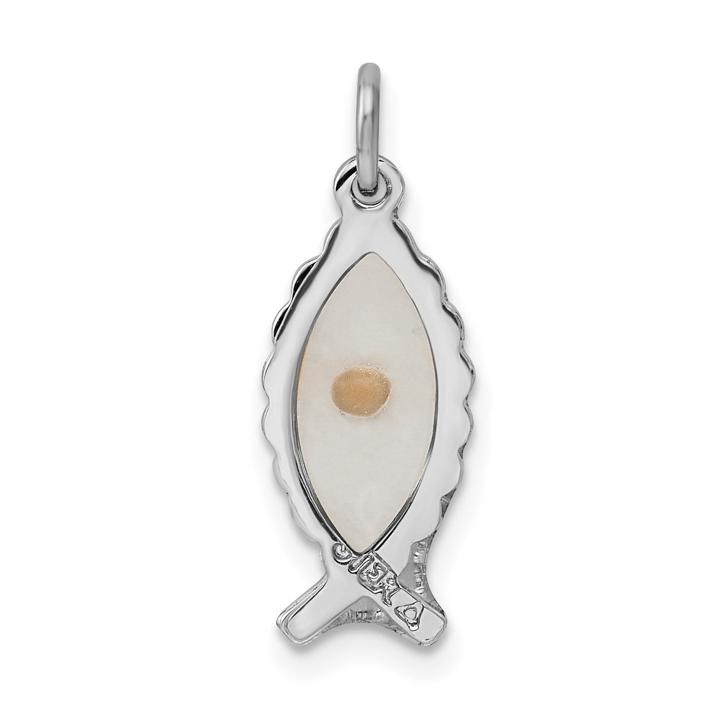 Sterling Silver Platinum-plated Epoxy Ichthus w/Mustard Seed Pendant