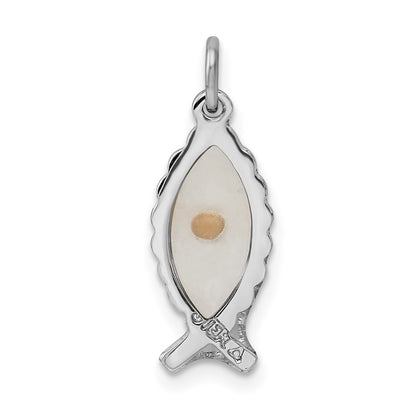 Sterling Silver Platinum-plated Epoxy Ichthus w/Mustard Seed Pendant