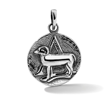 Sterling Silver Polished Antique Finish Aries Horoscope Zodiac Pendant
