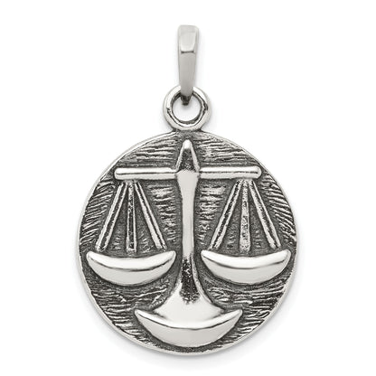 Sterling Silver Polished Antique Finish Libra Horoscope Zodiac Pendant