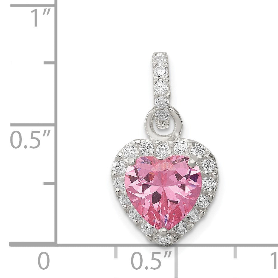 Sterling Silver Clear CZ and Pink CZ Heart Pendant