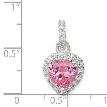 Sterling Silver Clear CZ and Pink CZ Heart Pendant