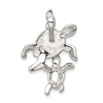 Sterling Silver Rhodium-plated Polished Blue Inlay Created Opal Turtle Slide