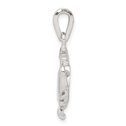 Sterling Silver Rhodium-plated Blue Inlay Created Opal Crab Pendant