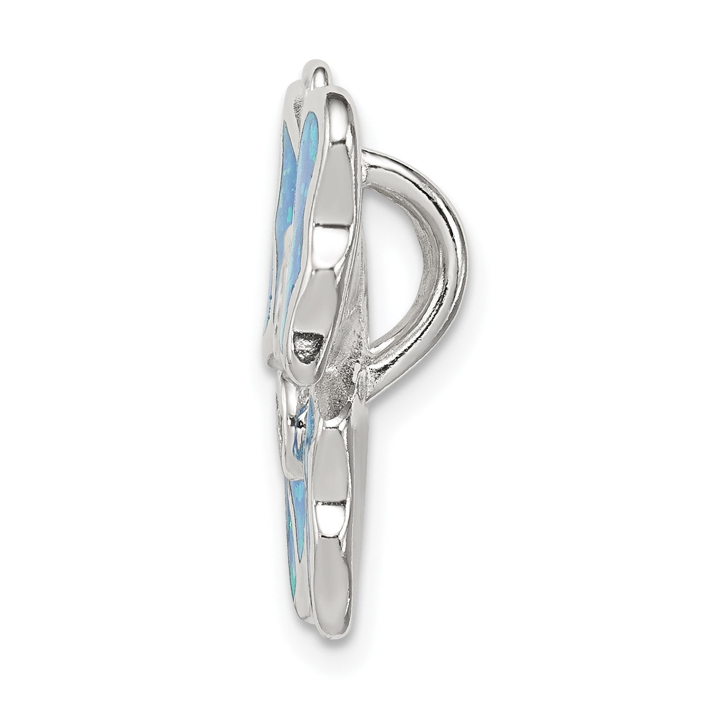 Sterling Silver Rhodium- plated Inlay Blue Created Opal Butterfly Pendant