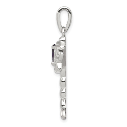 Sterling Silver Rhodium-plated Created Opal Dragonfly Amethyst Pendant