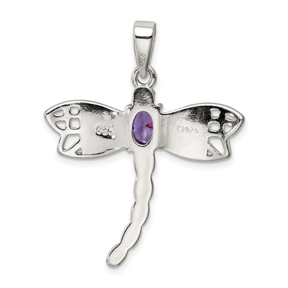 Sterling Silver Rhodium-plated Created Opal Dragonfly Amethyst Pendant