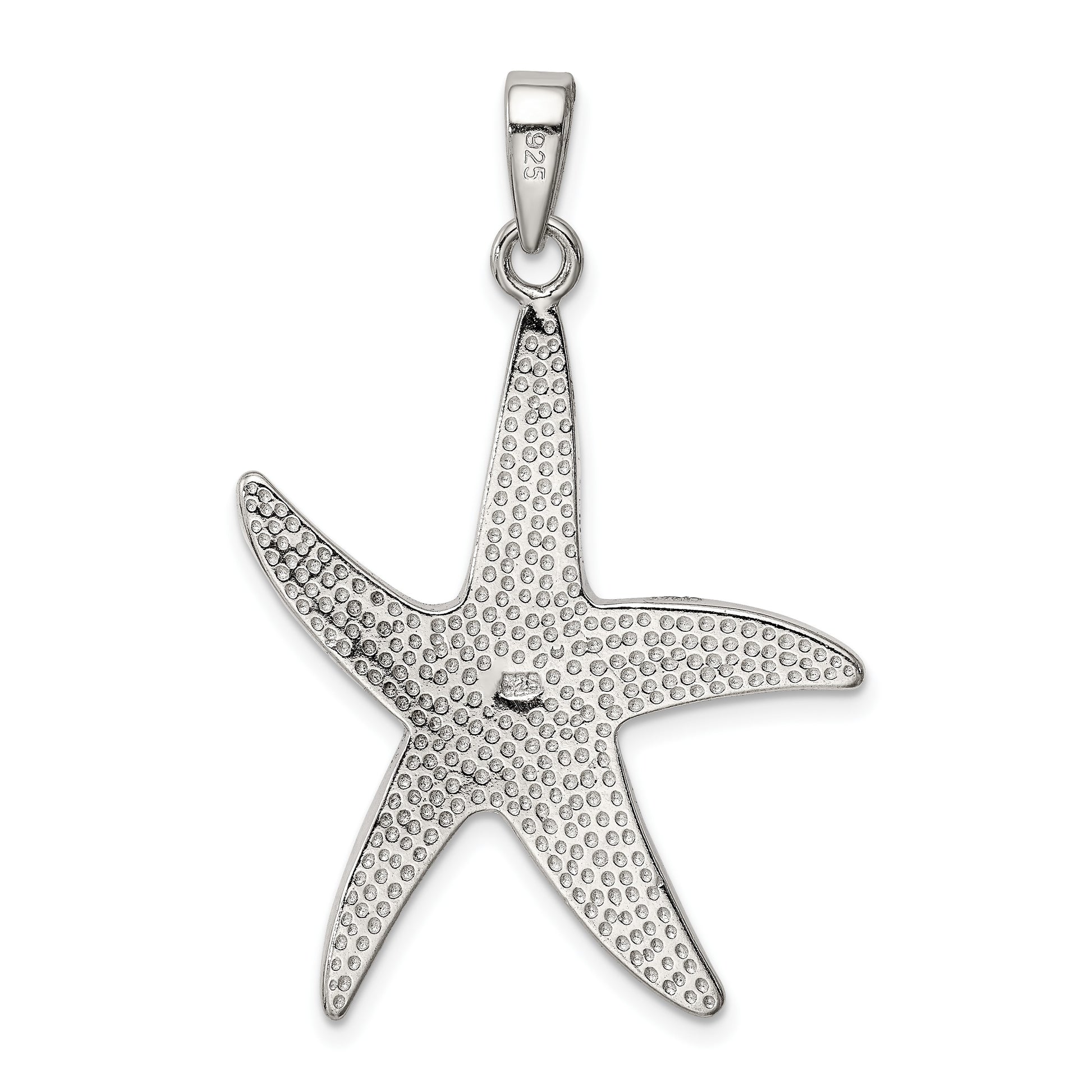 Sterling Silver Rhodium-plated Blue Inlay Created Opal Starfish Pendant