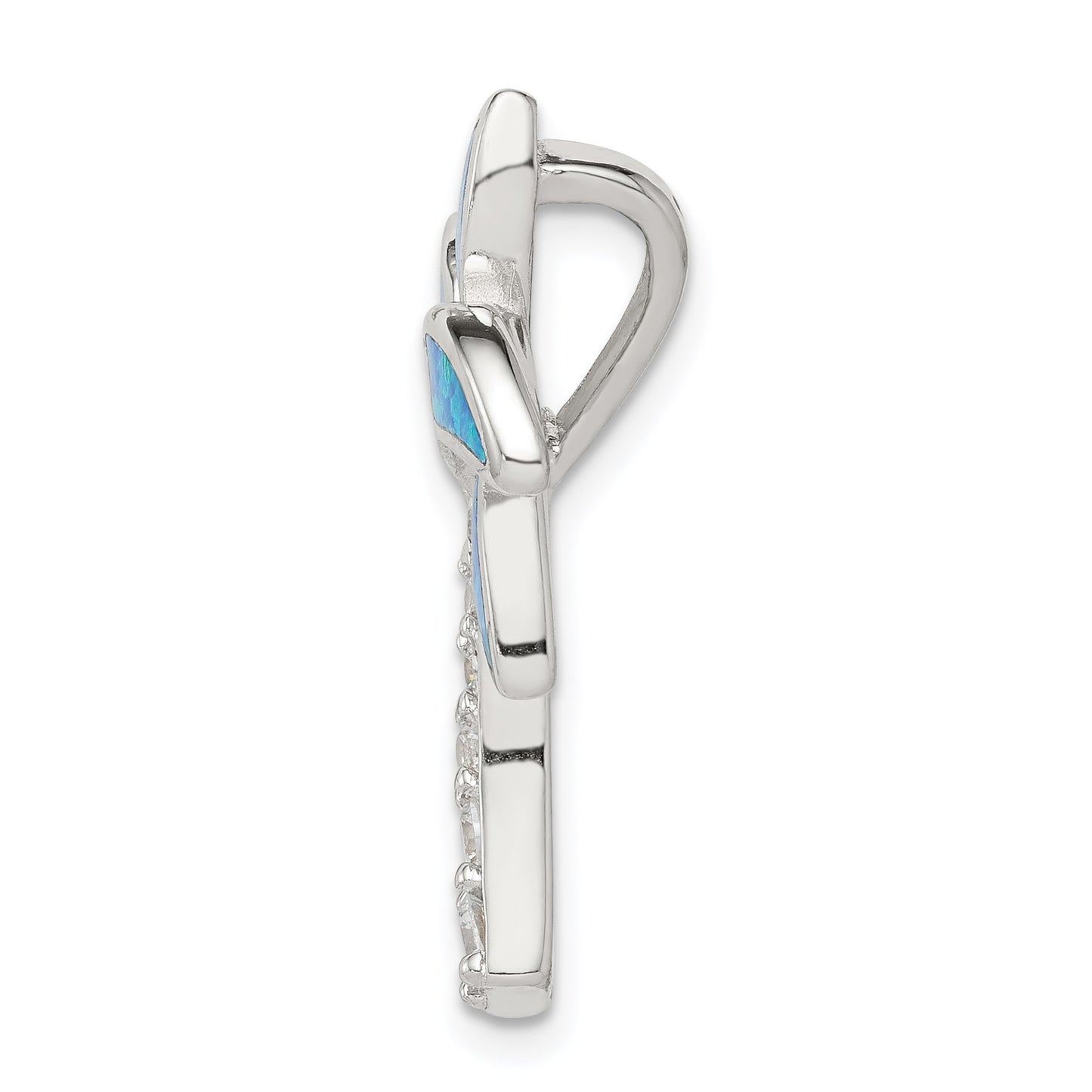 Sterling Silver Rhod-pltd CZ Blue Inlay Created Opal Palm Tree Slide