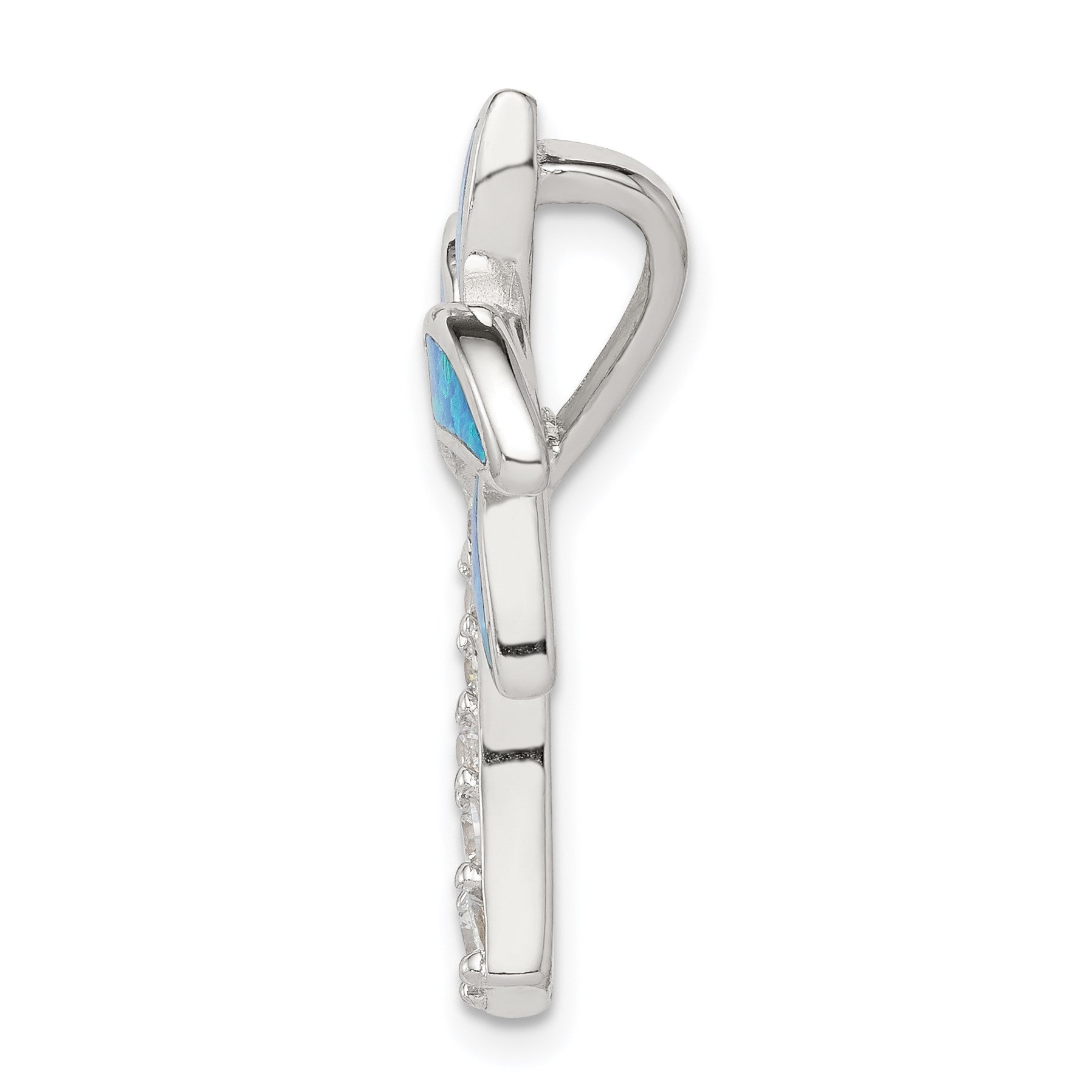 Sterling Silver Rhod-pltd CZ Blue Inlay Created Opal Palm Tree Slide