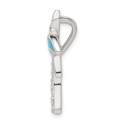 Sterling Silver Rhod-pltd CZ Blue Inlay Created Opal Palm Tree Slide