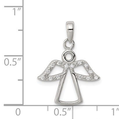 Sterling Silver Rhodium-plated Angel w/ CZ Wings Pendant