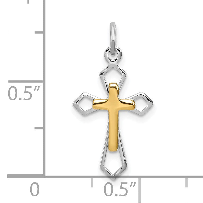 Sterling Silver Platinum-plated & Vermeil Cross Pendant