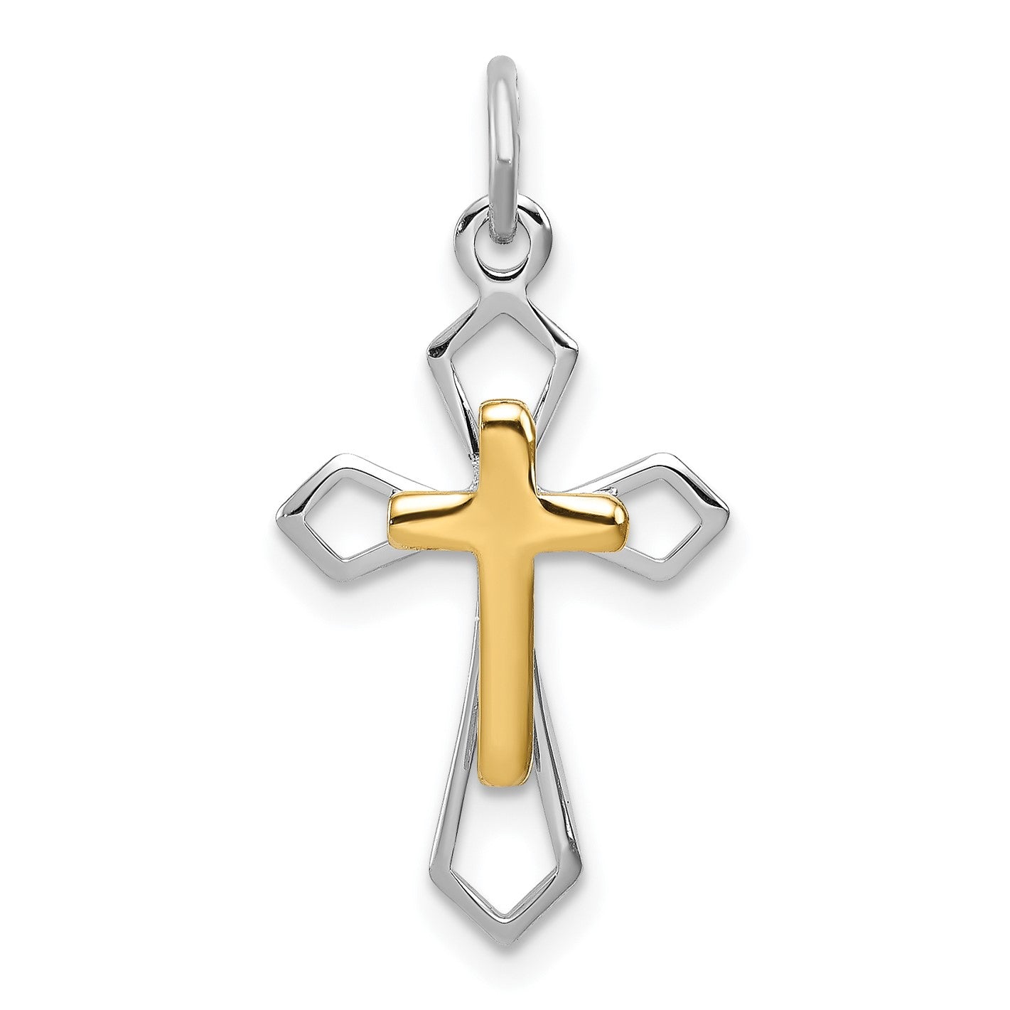Sterling Silver Platinum-plated & Vermeil Cross Pendant