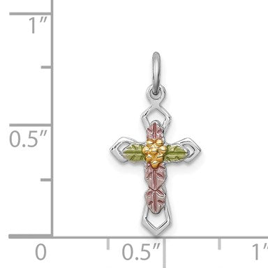 Sterling Silver Platinum-plated Polished Epoxy & Gold-plated Cross Pendant