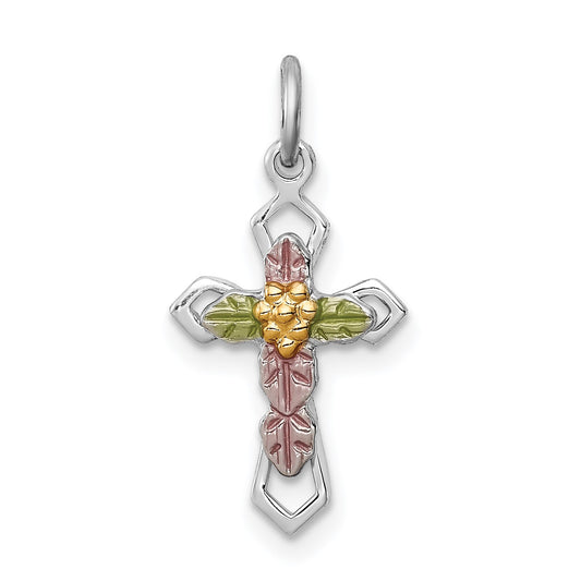 Sterling Silver Platinum-plated Polished Epoxy & Gold-plated Cross Pendant