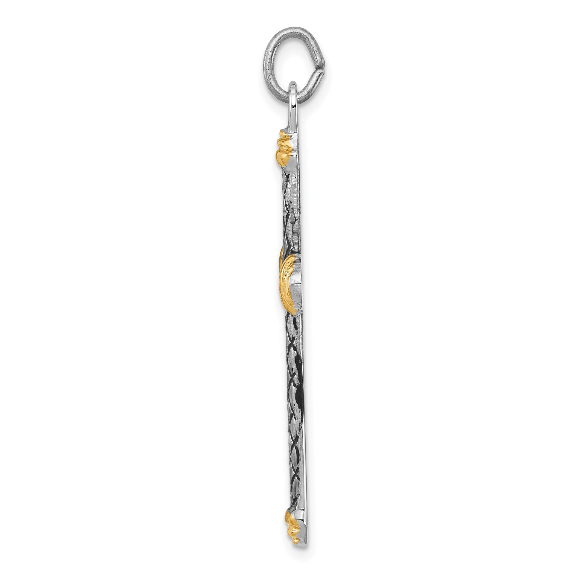 Sterling Silver, Gold-tone, Blk Rhod Criss Cross Design Cross Pendant